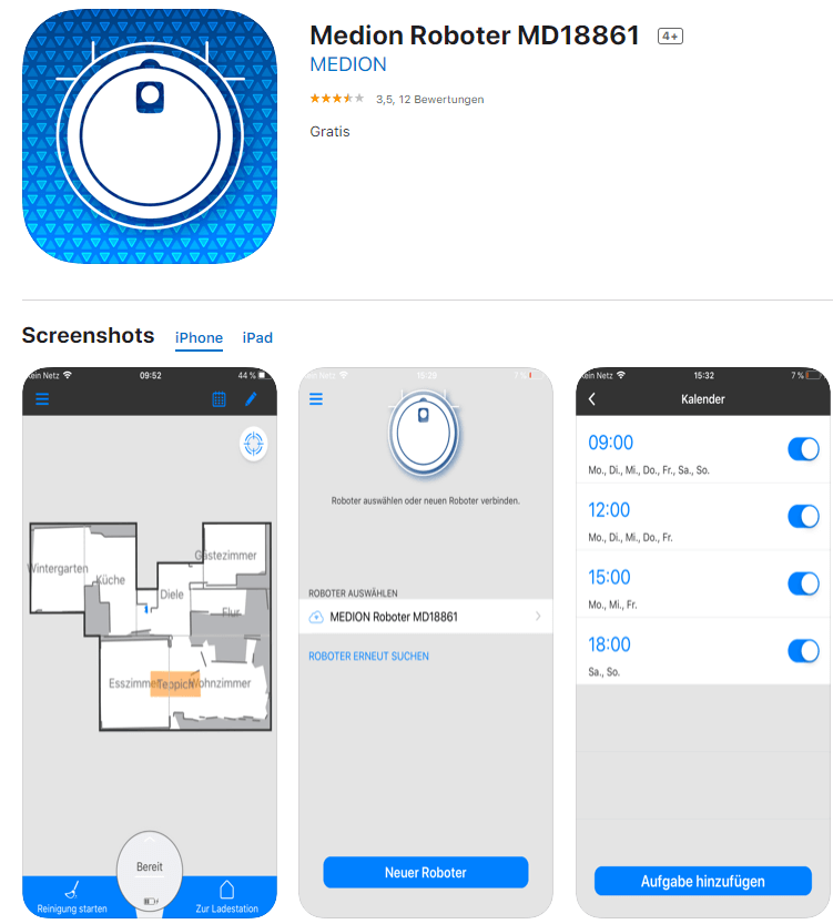 Handyapp Medion MD18861 im App Store mit 3 Screenshots